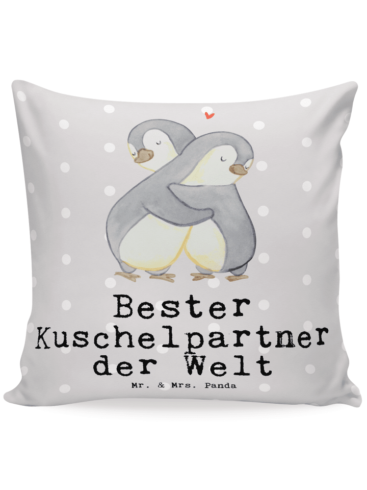 Kopfkissen Pinguin Bester Kuschelpartner der We... in Grau Pastell