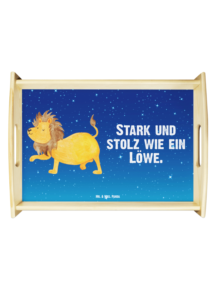 Dekotablett Holz Sternzeichen Löwe mit Spruch in Sternenhimmel Blau