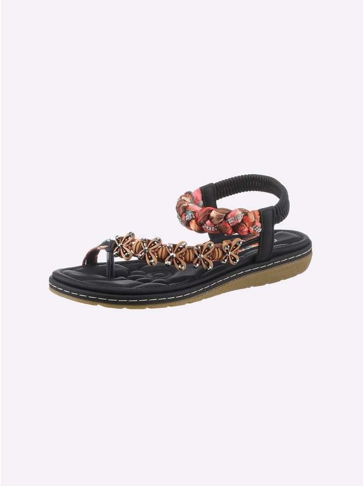 Sandale in schwarz-bunt