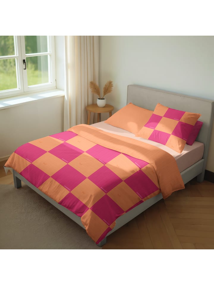 Sansibar Bettwäsche Chessboard, 155 x 220 cm, Pink/Orange