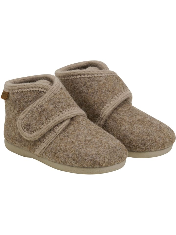 Kinder Hausschuh "Slippers Wool Hook and Loop" in Braun