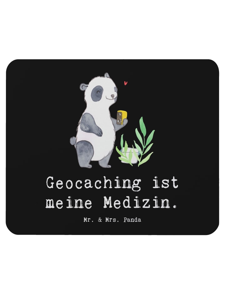 Maus Pad Panda Geocaching mit Spruch in Schwarz