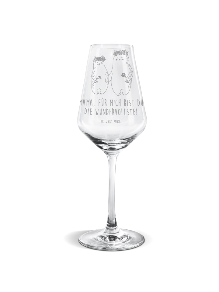 Weinglas Bären mit Blumenkranz mit Spruch in Transparent