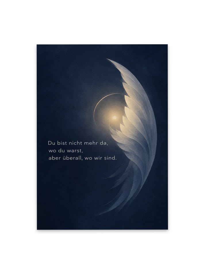 Trauerkarte Flügel modern Design mit Spruch in Weiß
