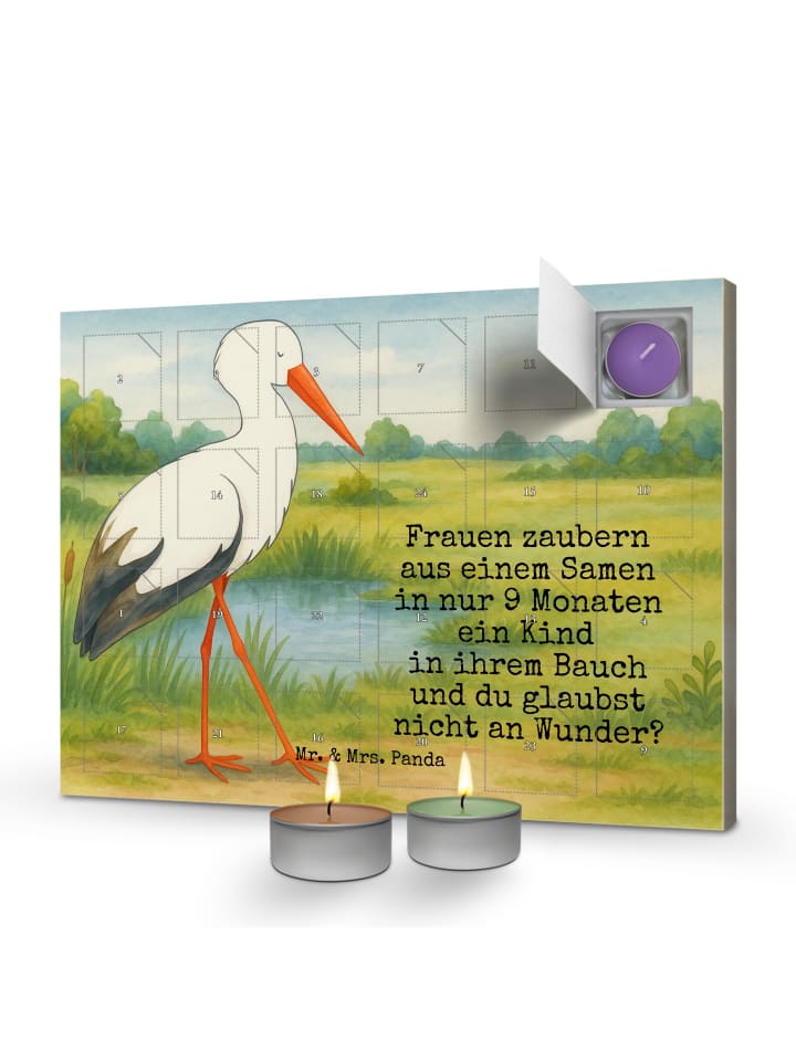 Adventskalender Storch Design mit Spruch in Weiß