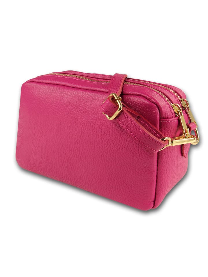 Leder Umhängetasche Toscanto Tasche pink ca. 22cm
