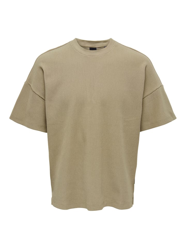 Weites Rundhals T-Shirt Kurzarm Basic Shirt ONSBERKELEY in Beige