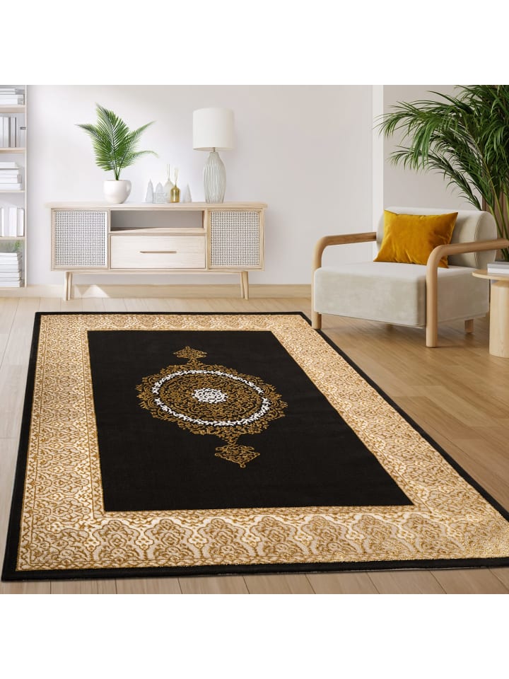 Teppich Kurzflor Orientalisch Wohnzimmer in Gold