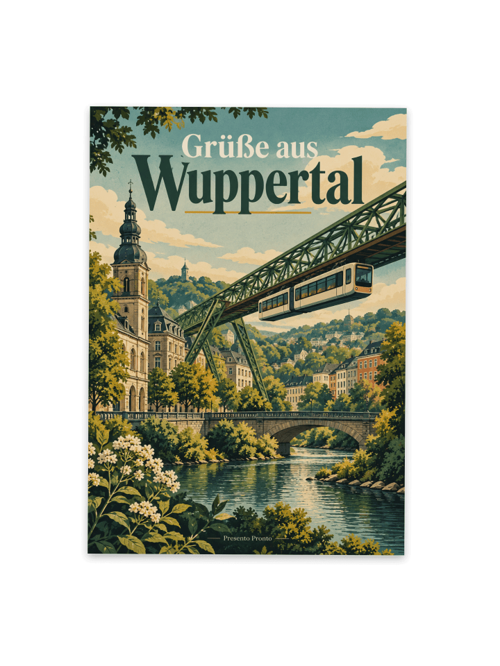 Postkarte Schwebebahn modern Design mit Spruch in Weiß