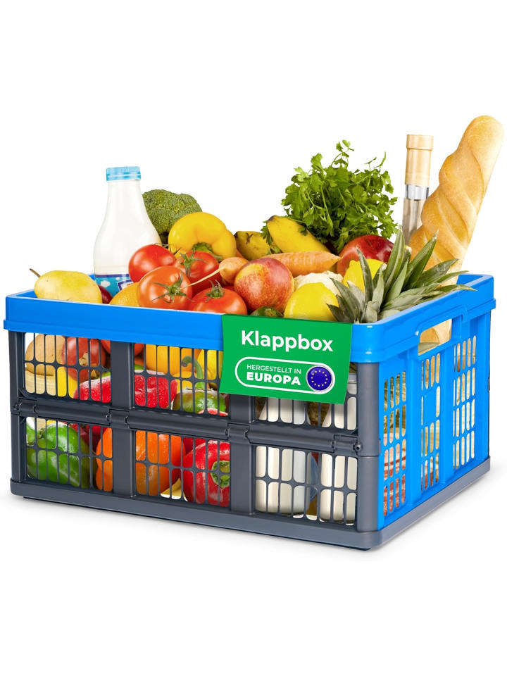 Novaliv Klappbox 45l Blau - Faltbare Korbbox mit praktischen Tragegrif in blau