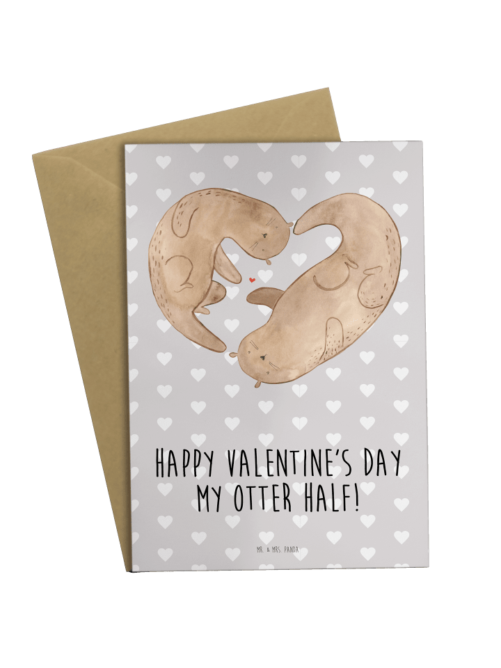 Grußkarte Otter Valentine mit Spruch in Grau Pastell