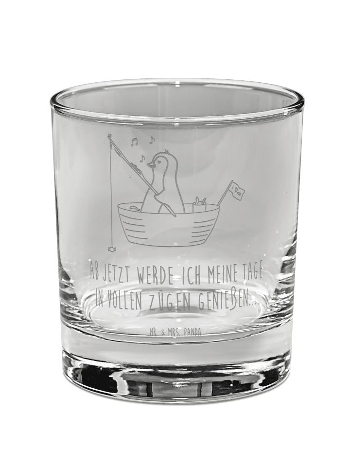 Whisky Glas Pinguin Angelboot mit Spruch in Transparent