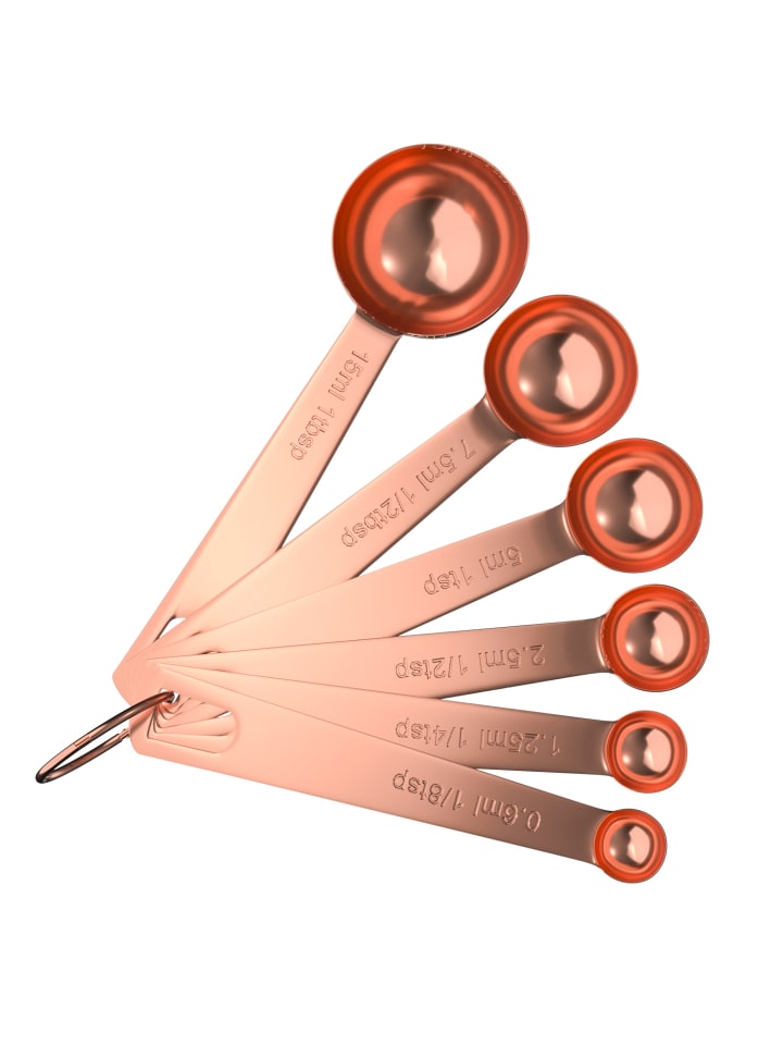 6-teiliges Messlöffel Set - 1 Esslöffel - 1/8 Teelöffel in Roségold