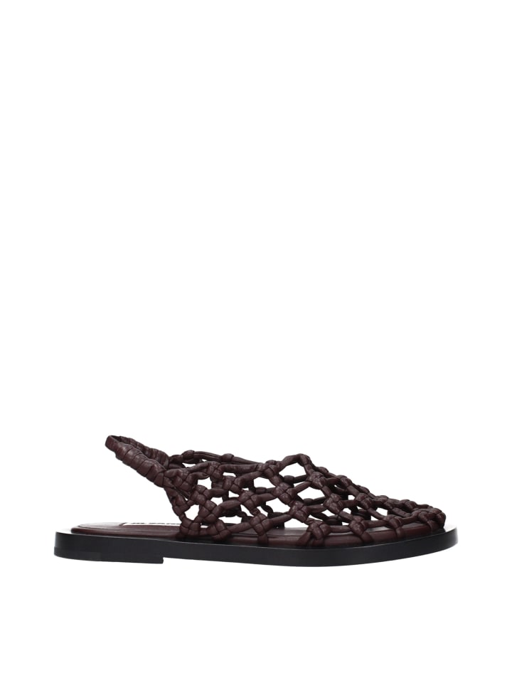 Braun Leder Flache Sandalen