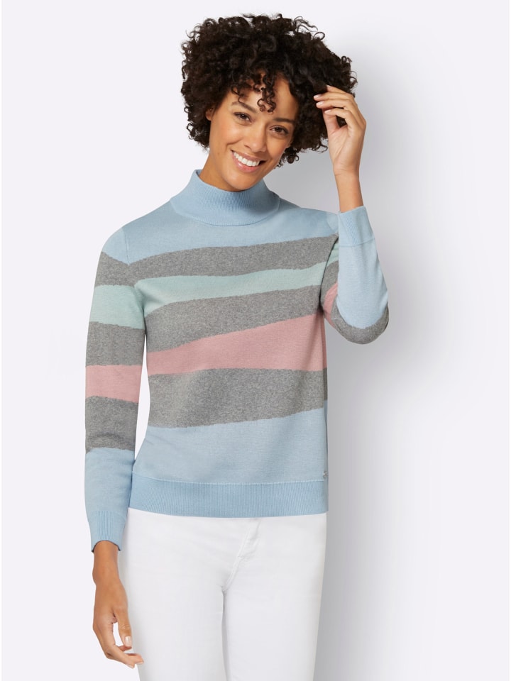 Pullover in grau-bleu-gemustert