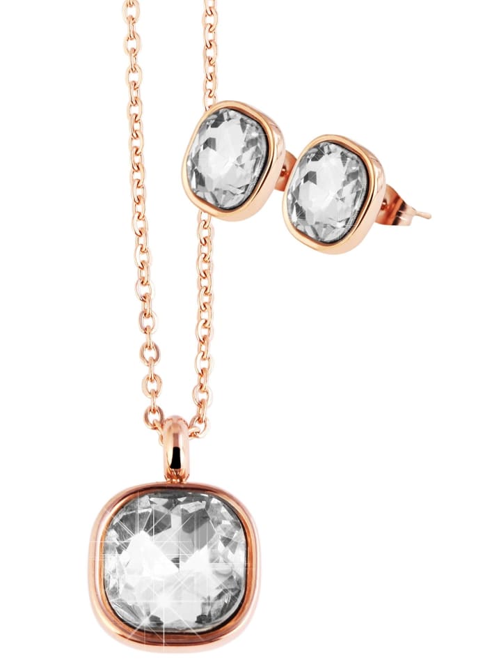 Damen Halskette – Ankerkette aus Edelstahl mit Strass Steinchen 43+5 in gold