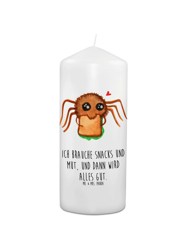 Kerze Spinne Agathe Sandwich mit Spruch in Weiß