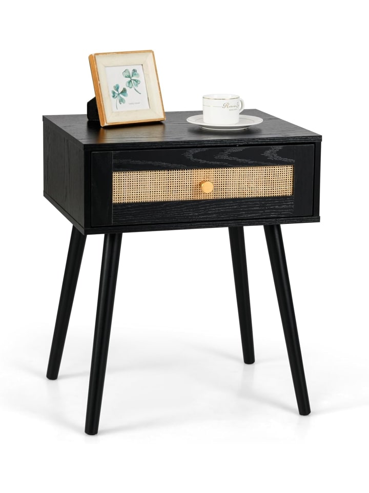 Nachttisch Rattan in Schwarz