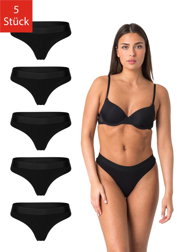 5er Pack Tanga in Schwarz