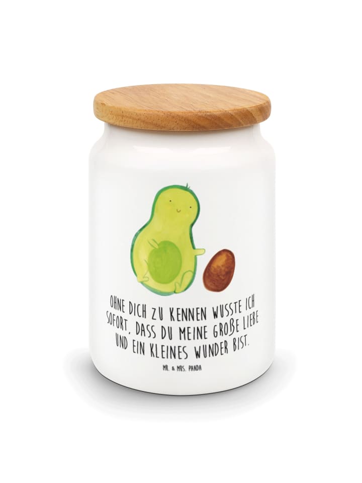 Vorratsdose Avocado Kern rollt mit Spruch in Weiß