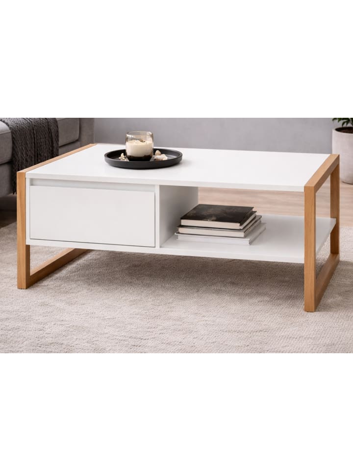 Couchtisch weiß, Eiche Artisan 100 cm, Wohnzimmertisch mit Stauraum