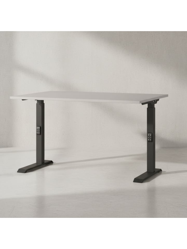 Schreibtisch verstellbar 68-91cm Ergonomisch C-Fuß Büro in Greige-Schwarz
