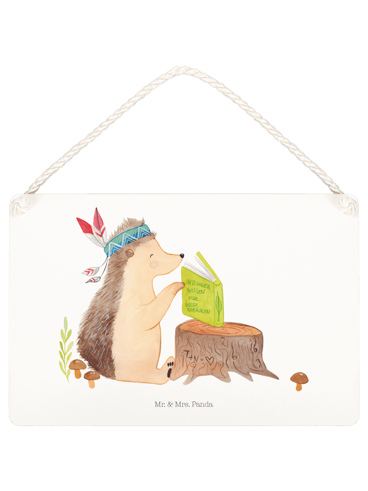 Deko Schild Igel Federschmuck ohne Spruch in Weiß