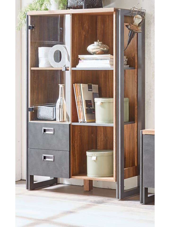 Highboard Eiche Stirling, Matera grau, Vitrine 90 x 140 cm