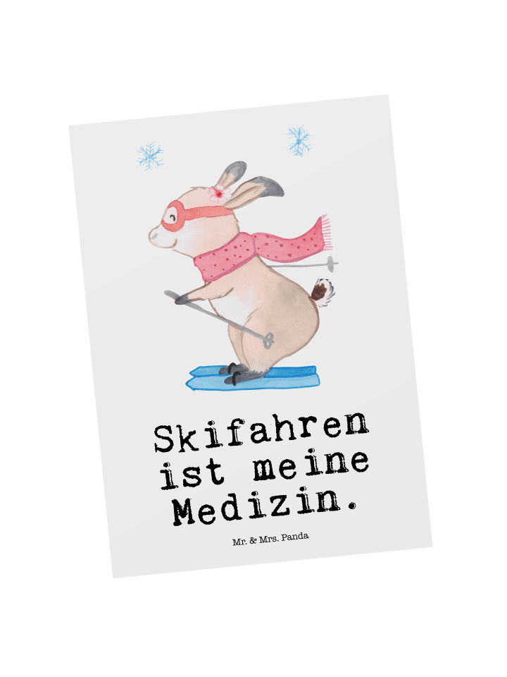 Grußkarte Hase Skifahren mit Spruch in Weiß