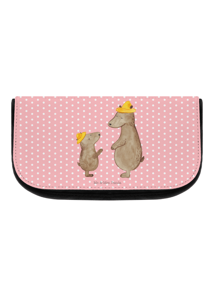Kosmetiktasche Bären mit Hut ohne Spruch in Rot Pastell