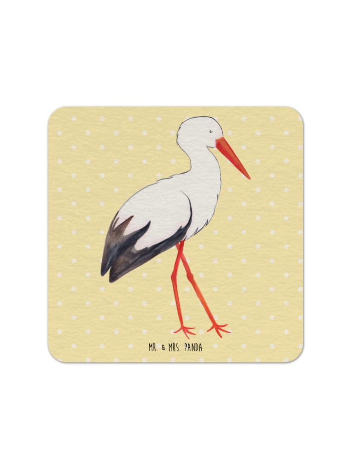 Tassenuntersetzer Storch ohne Spruch in Gelb Pastell