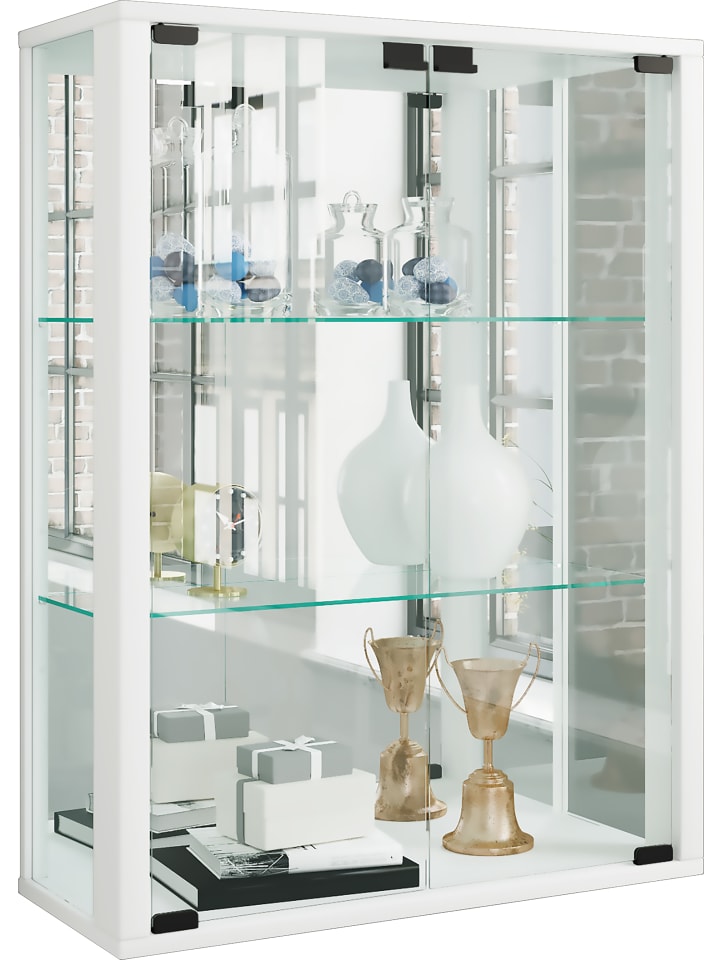 Wandvitrine Hängevitrine Glasvitrine Udina Spiegel in Weiß