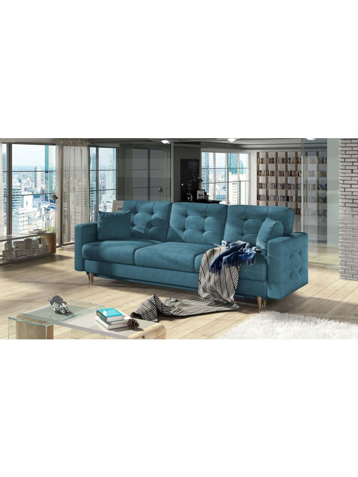 3-Sitzer-Sofa Thor in Velours Petrol in Petrol - (L) 235 x (B) 235 x (H) 73 cm