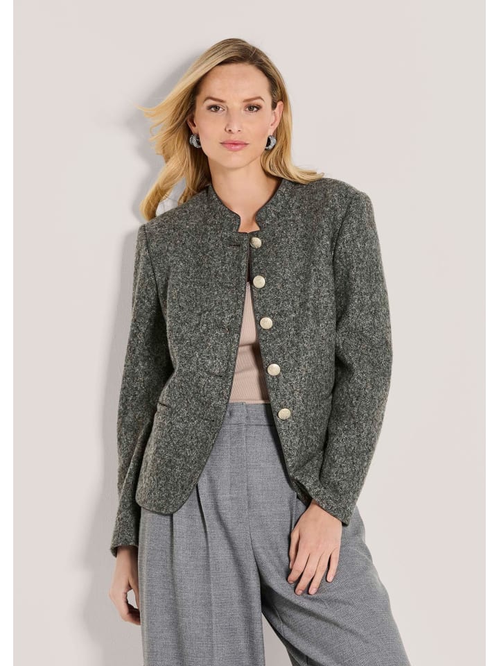 Schicker Kurzblazer mit Stehkragen in bleigrau / melange / goldfarben