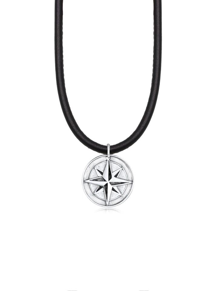 Halskette 925 Sterling Silber Kompass in Silber