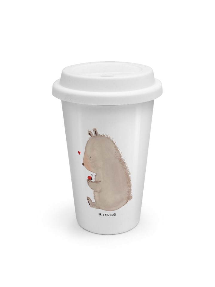 Kaffeebecher To Go Bär Marienkäfer ohne Spruch in Weiß