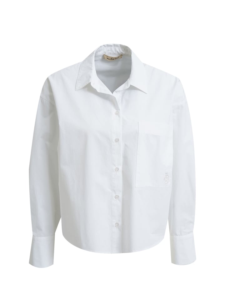 Kurze Popelin-Bluse mit Rückenfalte in White