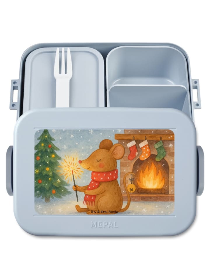Brotbüchse Maus Weihnachten Design ohne Spruch in Blau Pastell