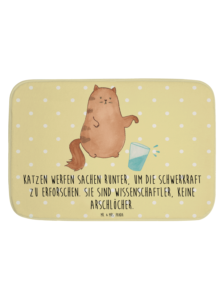 Badematte Katze Wasserglas mit Spruch in Gelb Pastell