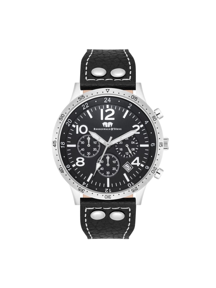 Uhr Flight Captain aus Echtleder in schwarz