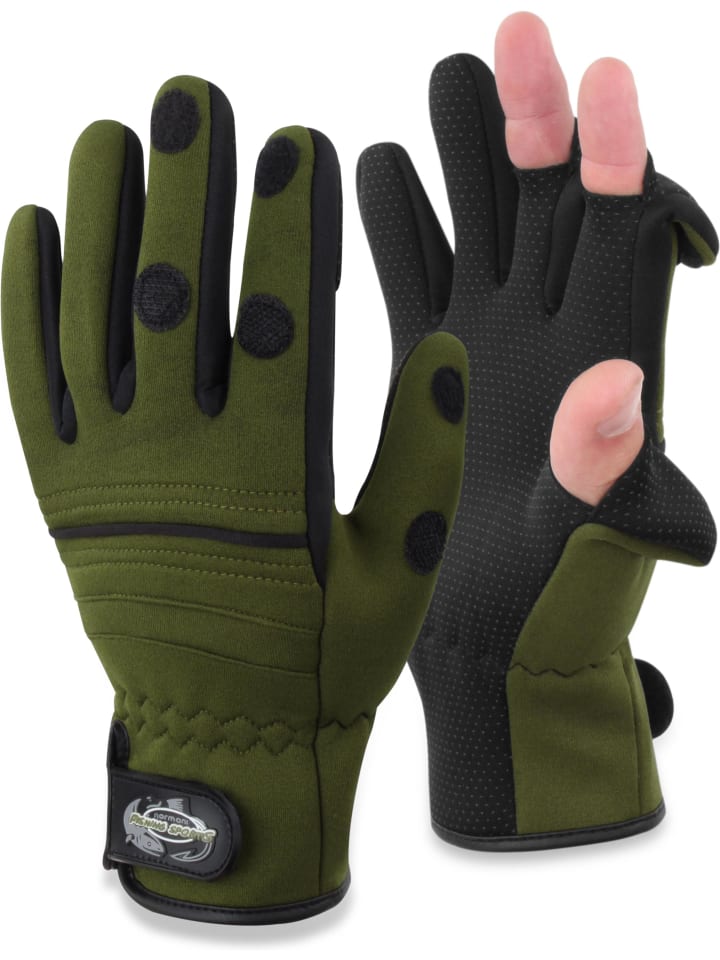 Neopren-Anglerhandschuhe Wahoo in Oliv