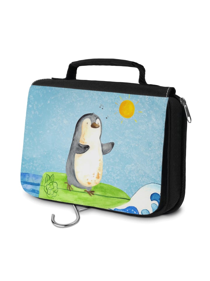 Kulturbeutel Pinguin Surfer ohne Spruch in Eisblau