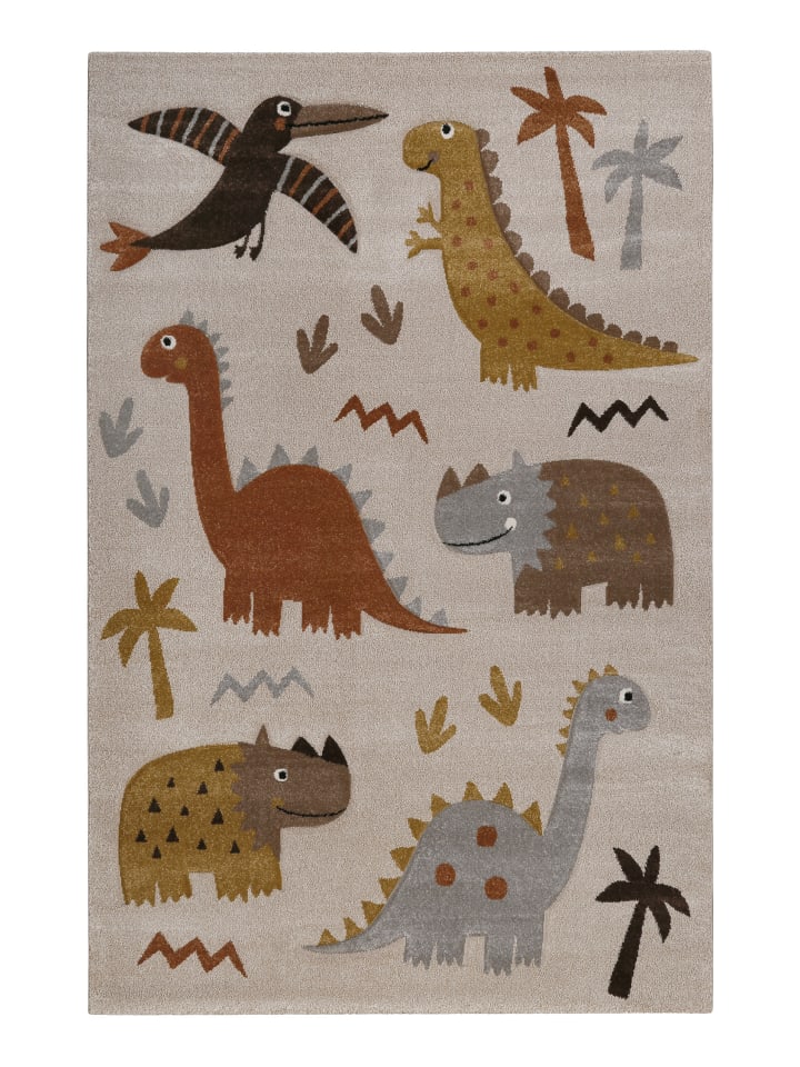 Kinderteppich T-Rex & Friends in sand beige meliert