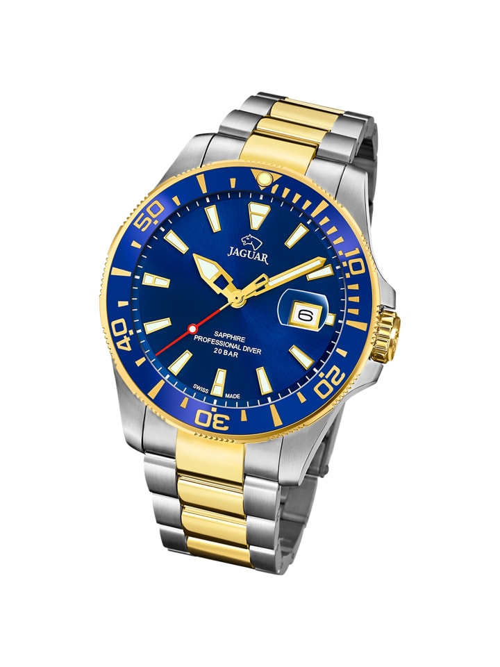 Analog-Armbanduhr Jaguar Pro Diver silber, gold groß (ca. 43,5mm)