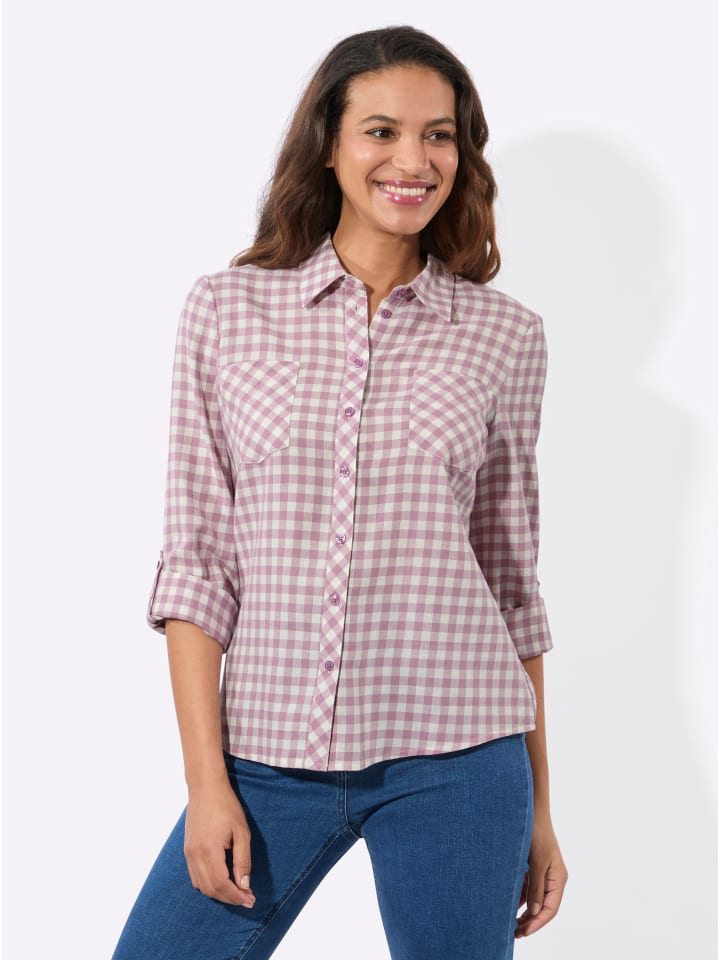 Karo-Flanellbluse in mauve-ecru-kariert