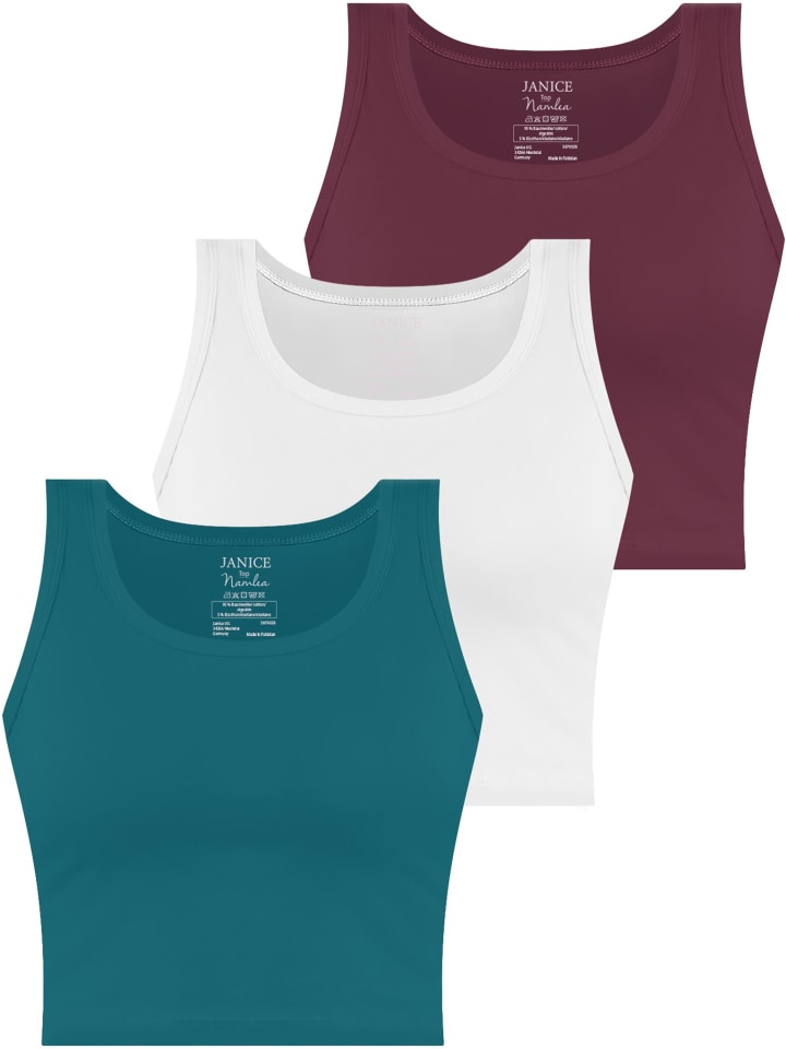 3 x Damen crop Top Namlea in Petrol/Weiß/Burgund