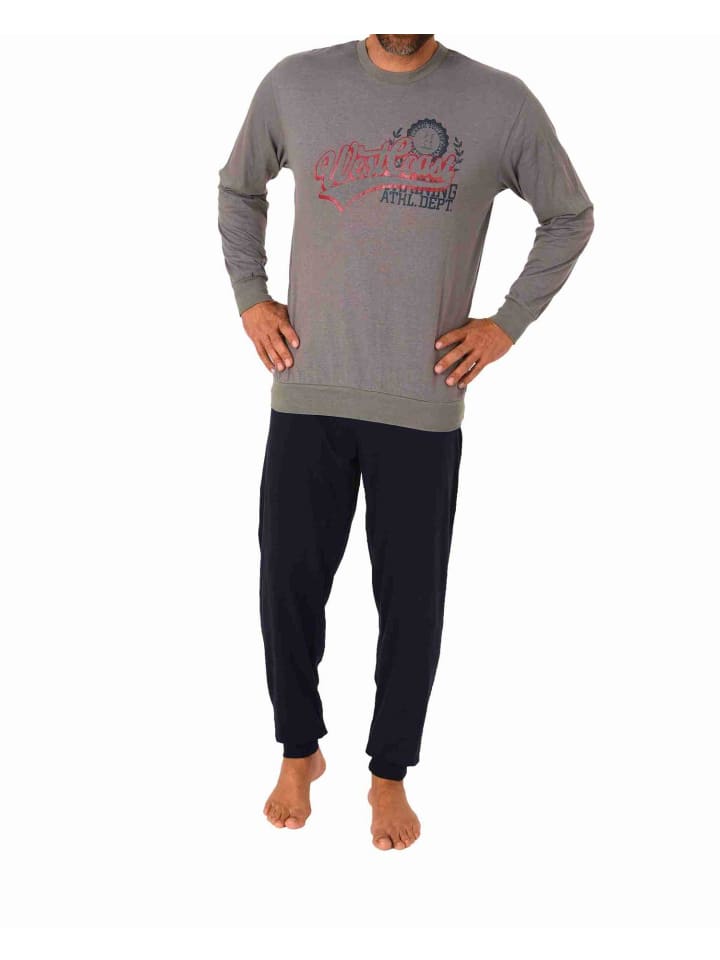 Pyjama Schlafanzug langarm Bündchen - 70545 in grau