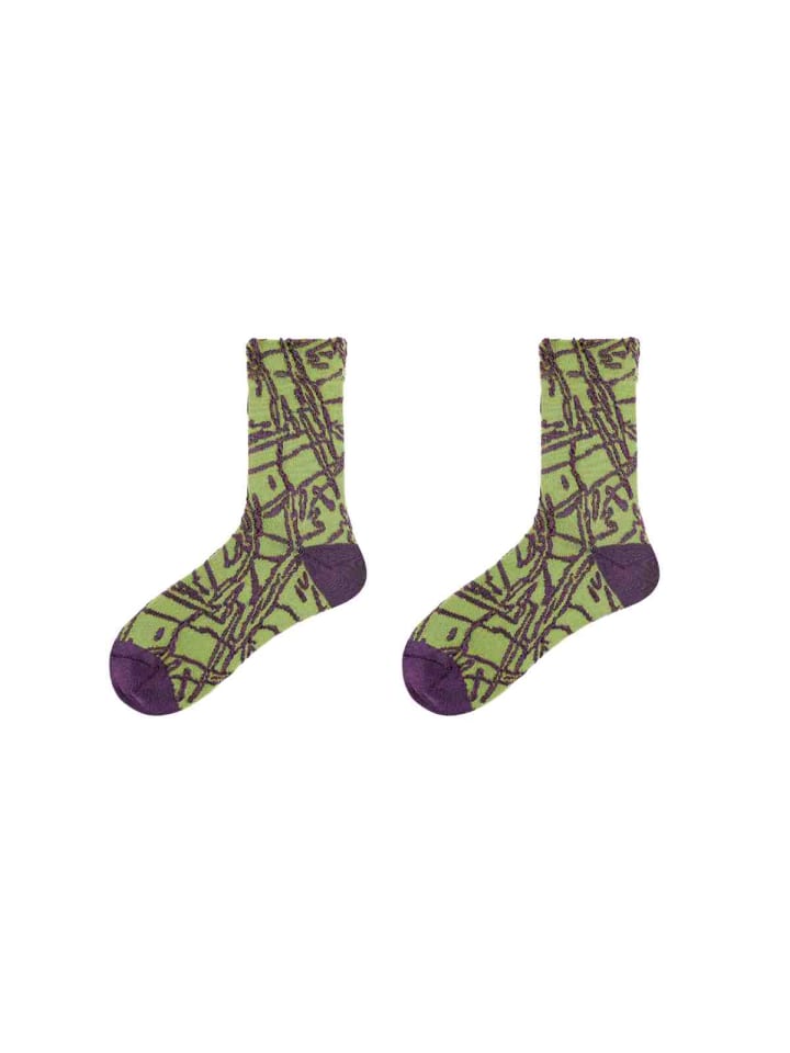 2er-Pack 3D-Relief Abstrakte Mode-Socken in Grün