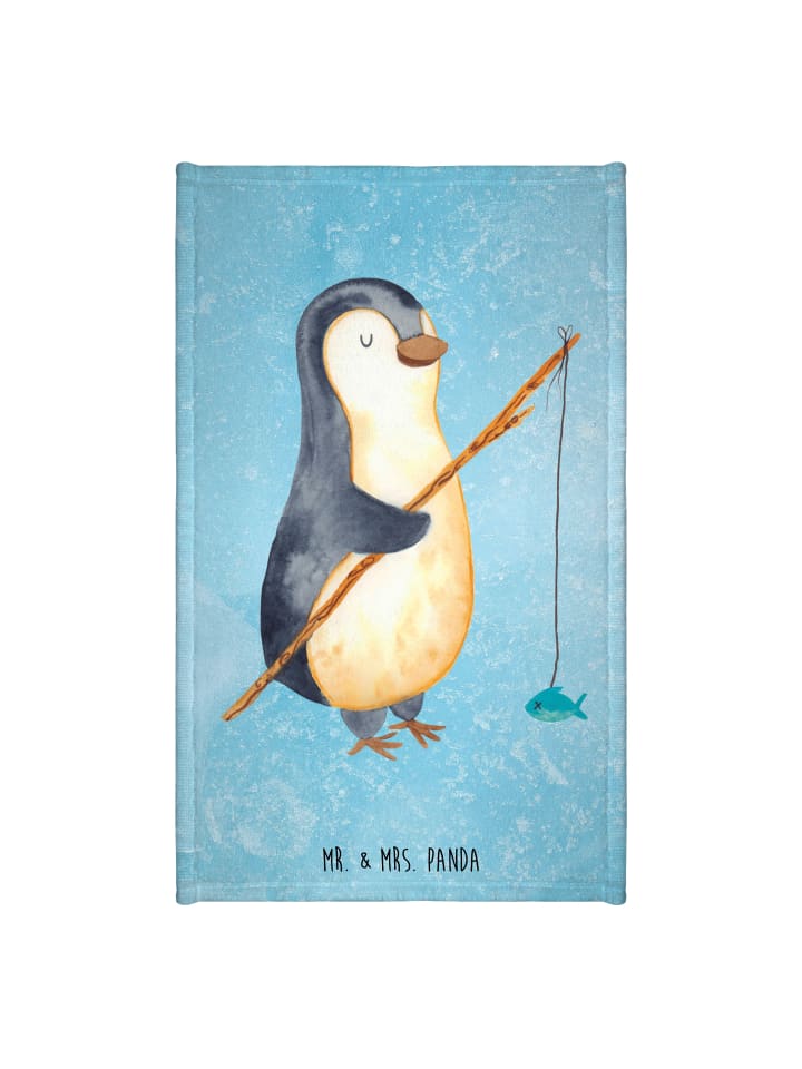 Handtuch Pinguin Angler ohne Spruch in Eisblau