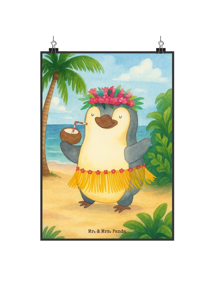 Kunstdruck Pinguin Kokosnuss Design ohne Spruch in Weiß